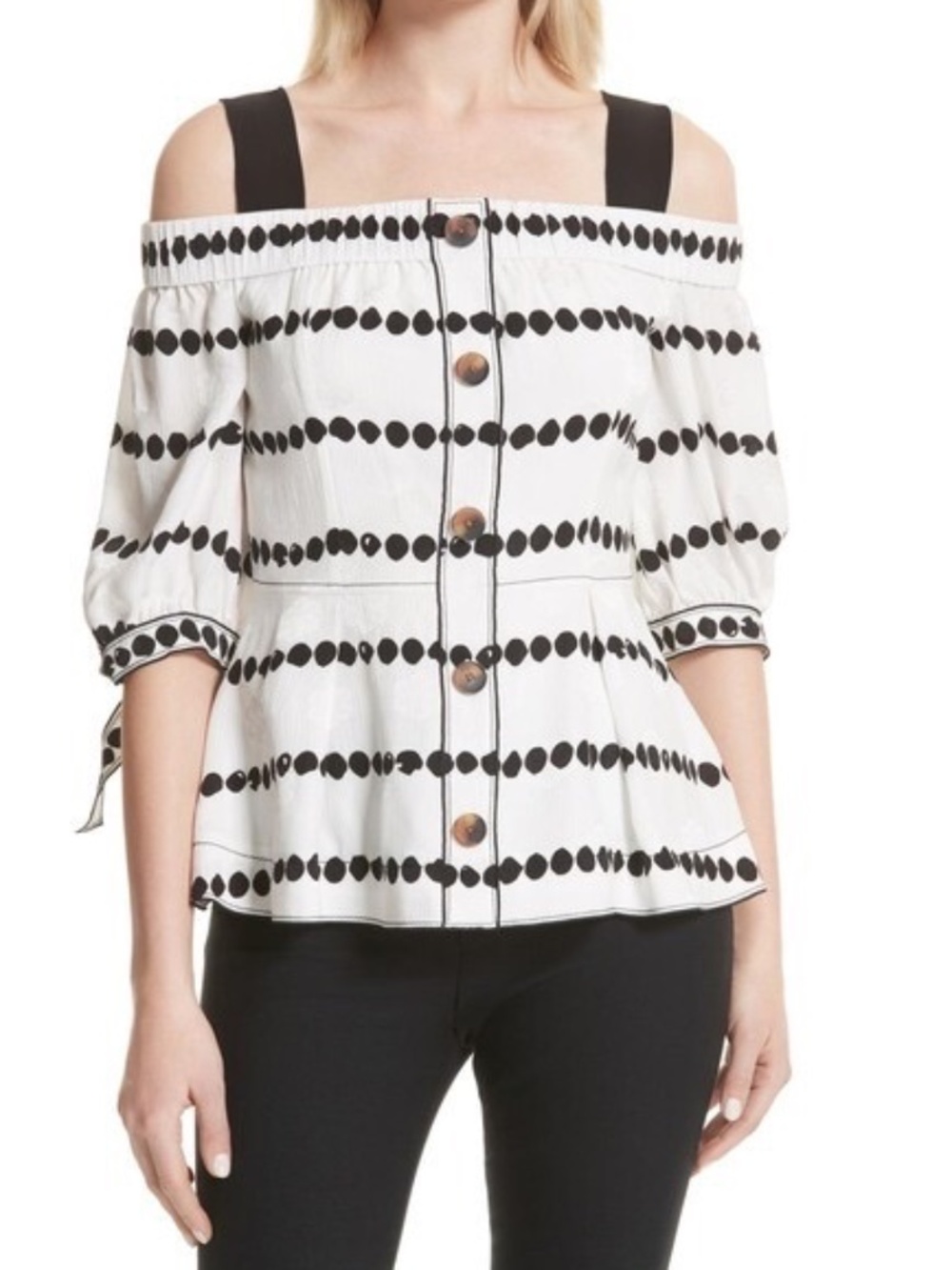 Derek Lam 10 Crosby - White Black Silk Top - Size 6 - NWT